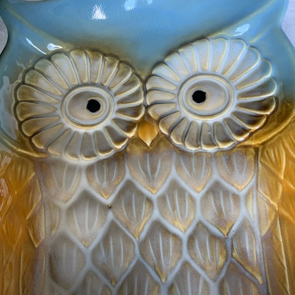 Owl Glazed Ceramic Muti Use Dish Tray Whimsical Blue Decorative Functional Art - Picture 2 of 6